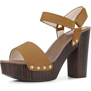 Perphy Round Toe Platform Slingback Chunky Heel Sandals for Women (8.5)